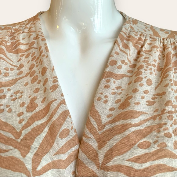 MIDNIGHT SKY CARMEL ZEBRA PRINT TIED LINEN BLEND BLOUSE women’S SIZE MEDIUM - Picture 5 of 9